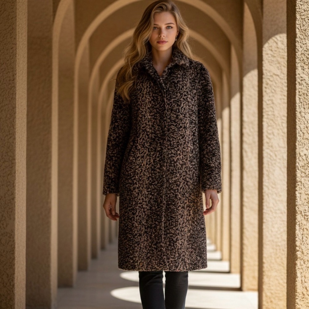 Hilary Radley Black and Brown Long Teddy Faux Fur Jacket